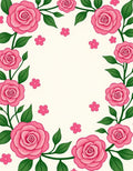 Pink Roses And Green Leaves Border Rug