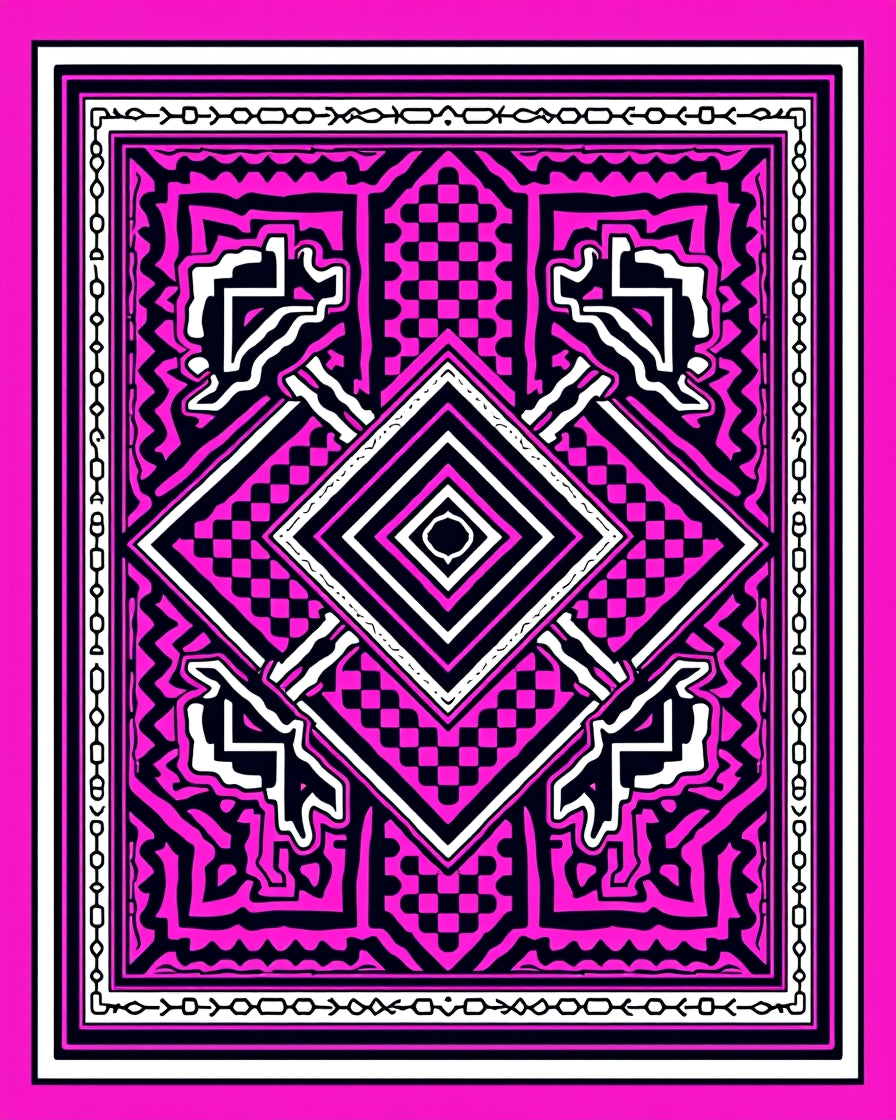 Bold Pink Black Geometric Design Rug