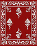Bold Red White Floral Branch Design Rug