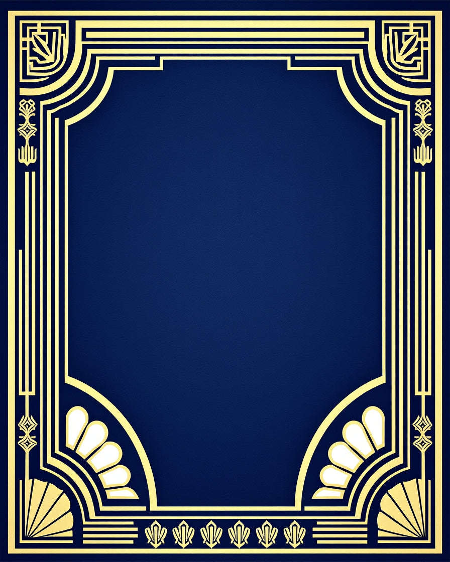 Art Deco Gold Navy Geometric Pattern Rug