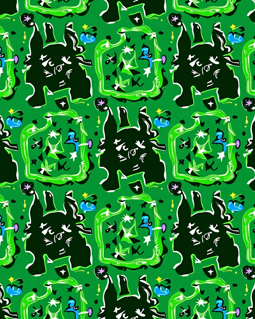 Whimsical Green Black Blue Animal Pattern Rug