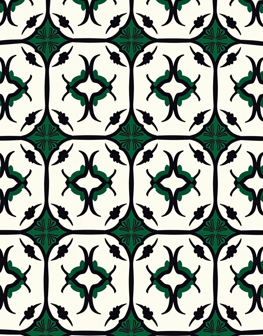Art Deco Inspired Emerald And Black Pattern Rug
