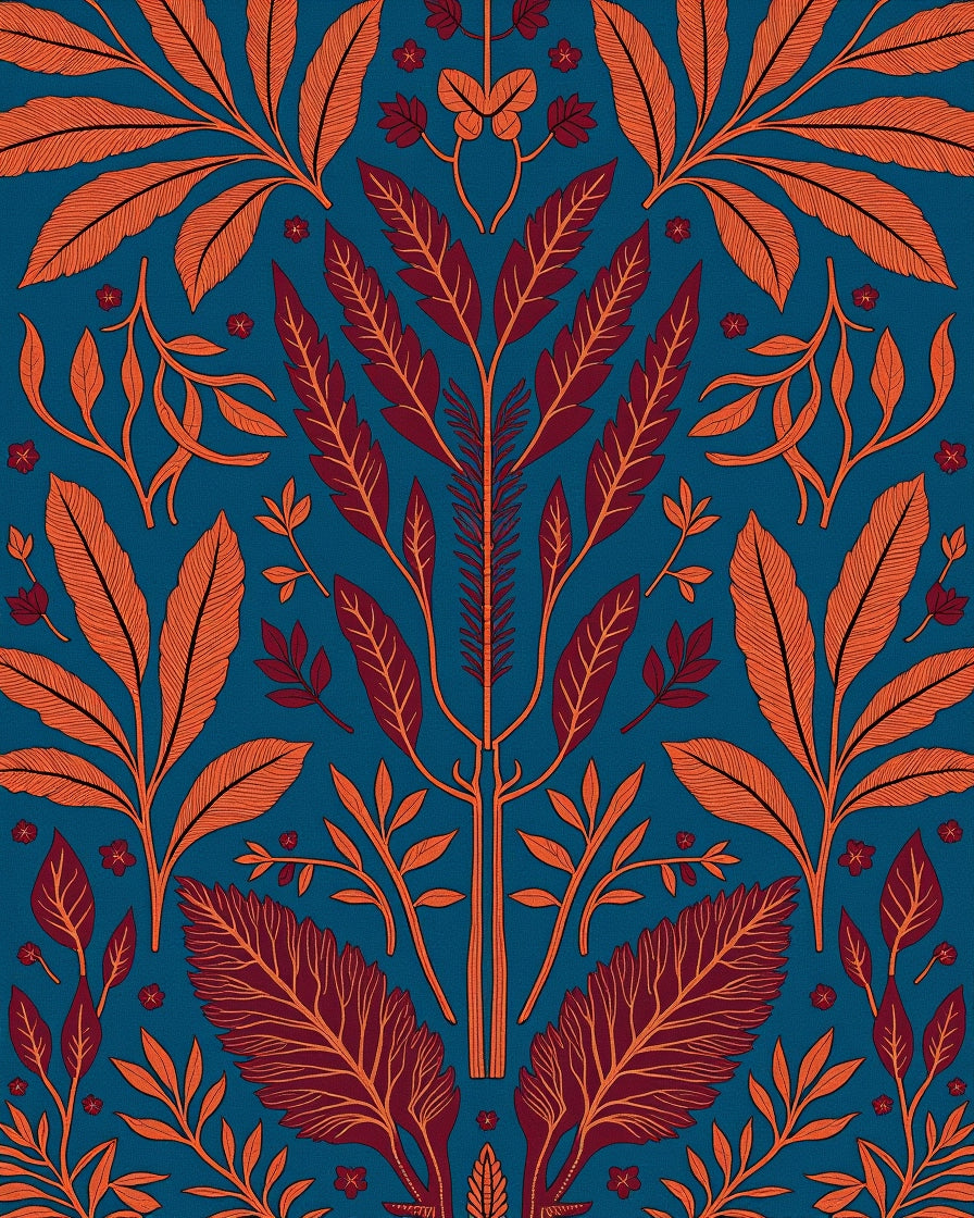 Vibrant Orange Red Floral Pattern Rug