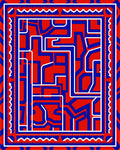 Bold Red Blue Geometric Maze Rug