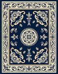 Ornate Navy Floral Patterned Rug