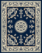 Ornate Navy Floral Patterned Rug