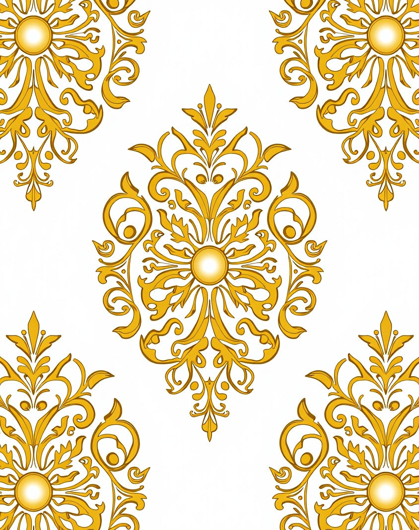 Opulent Golden Floral Damask Pattern Rug