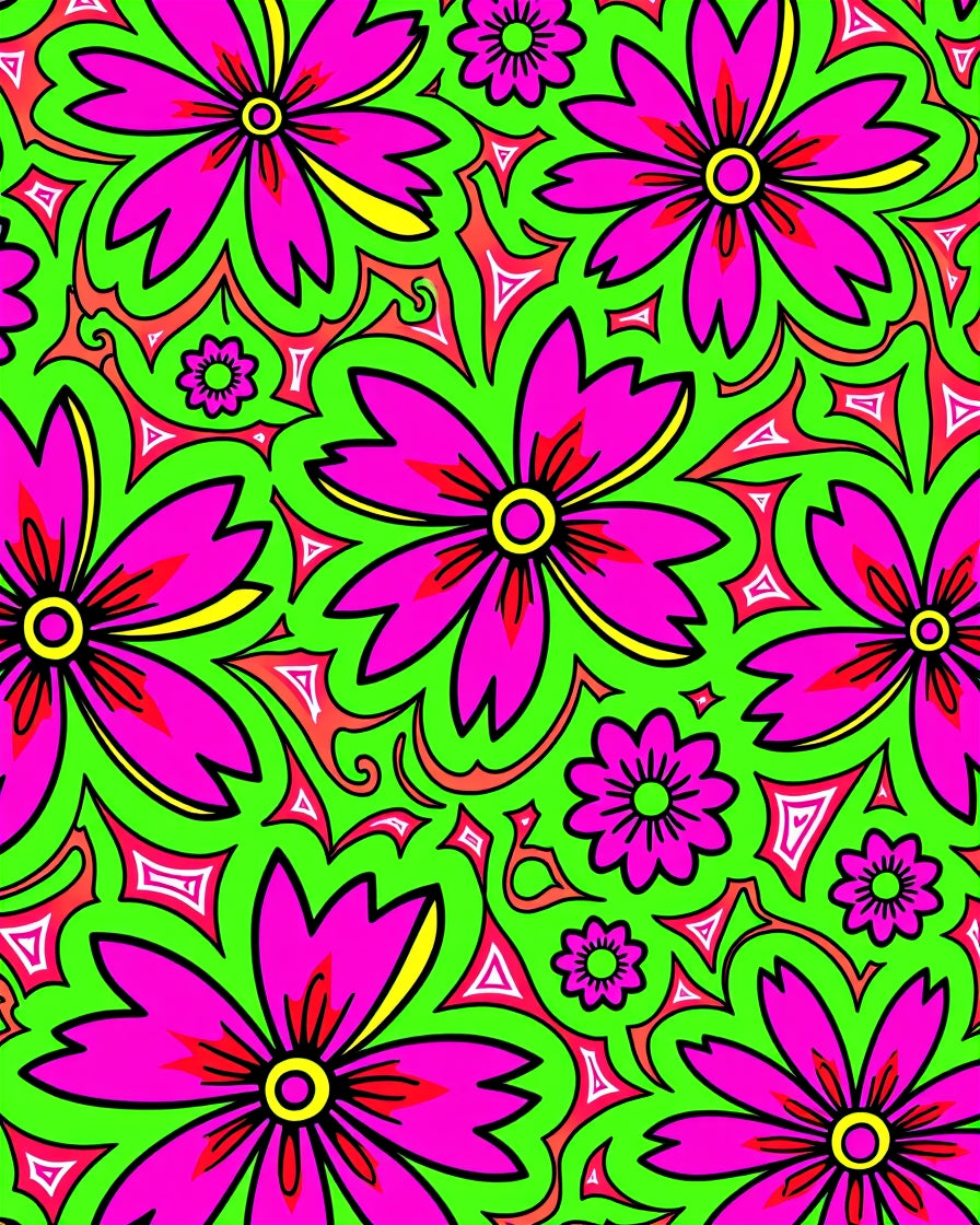 Vibrant Pink Blossom Psychedelic Pattern Rug