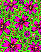 Vibrant Pink Blossom Psychedelic Pattern Rug