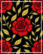 Bold Red Gold Rose Floral Pattern Rug