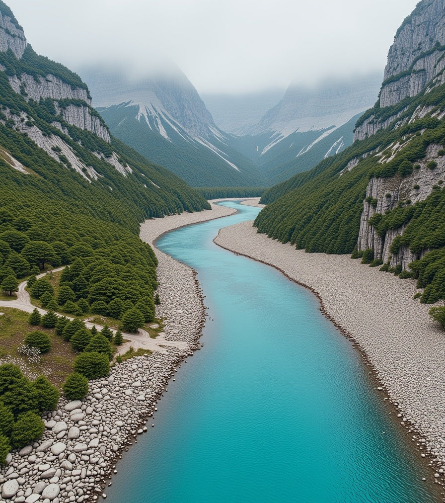 Turquoise River Valley Landscape Rug