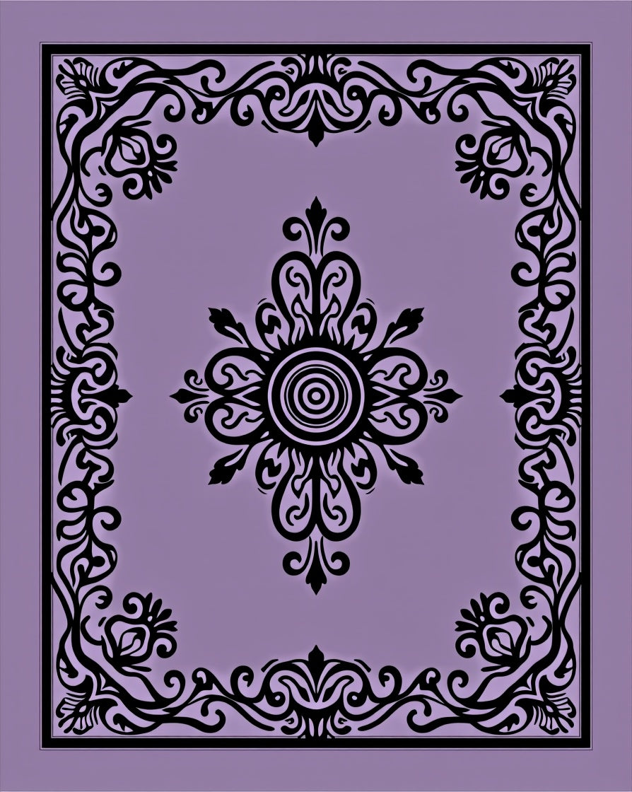 Elegant Black Floral Scrollwork Pattern Rug