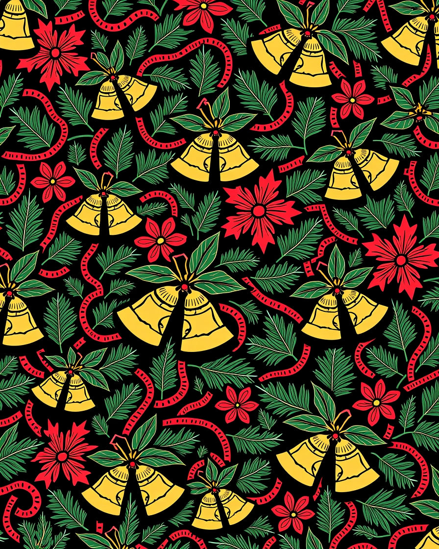 Holiday Bells Red Ribbon Firs Rug