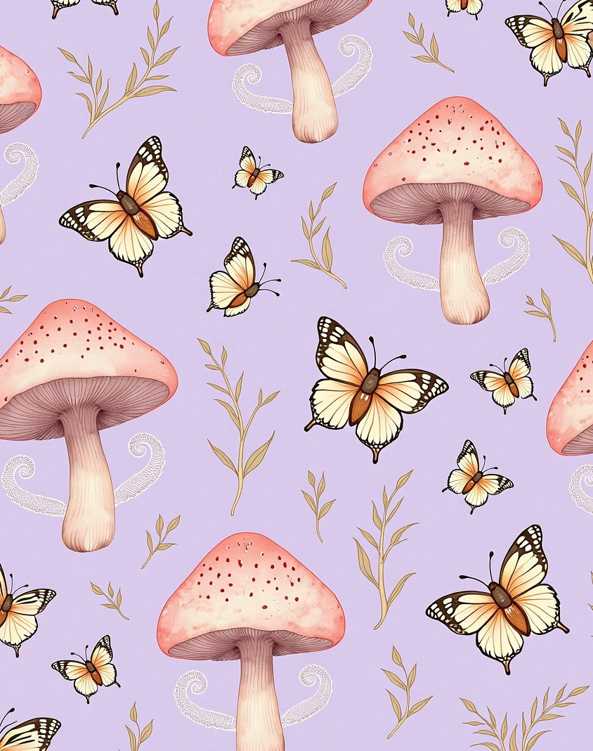 Whimsical Butterfly and Mushroom Pattern Rug