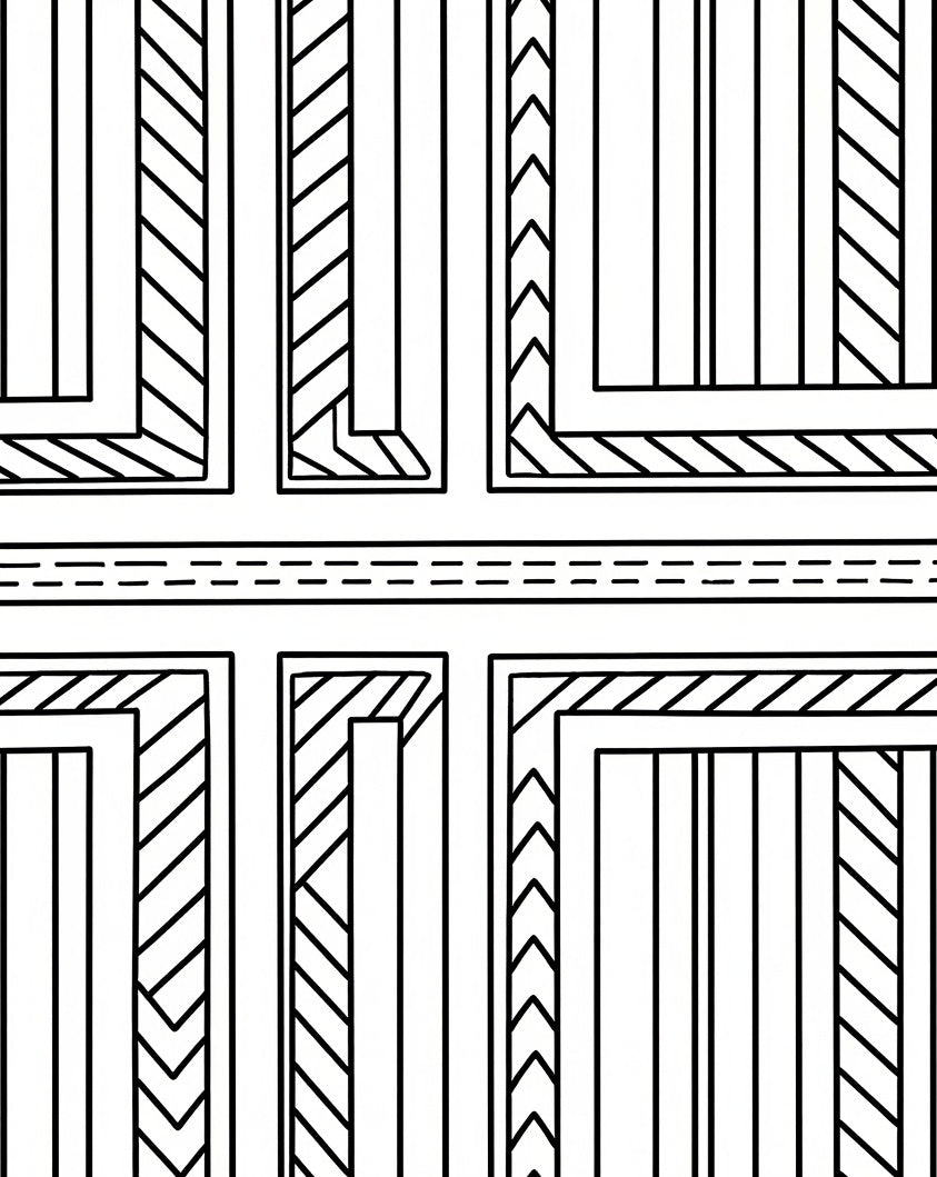 Geometric Striped Labyrinth Line Art Rug