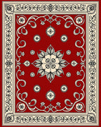 Red Floral Scrollwork Intricate Design Rug