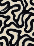 Black Cream Wavy Abstract Brushstroke Rug