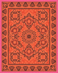 Vibrant Coral Black Floral Mandala Rug