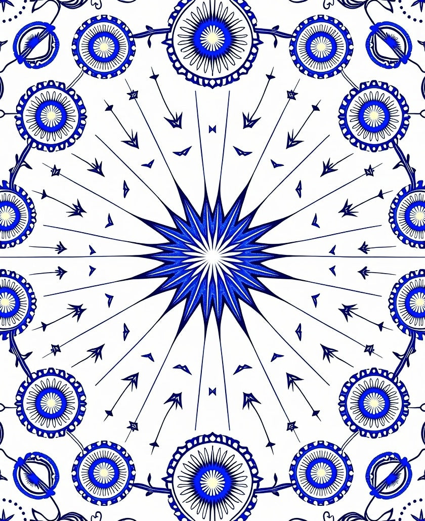 Bright Blue Starburst Floral Pattern Rug