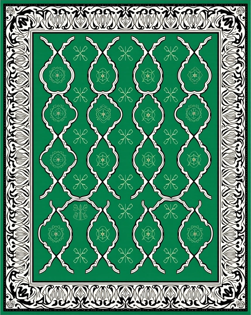 Intricate Floral Patterned Emerald Rug