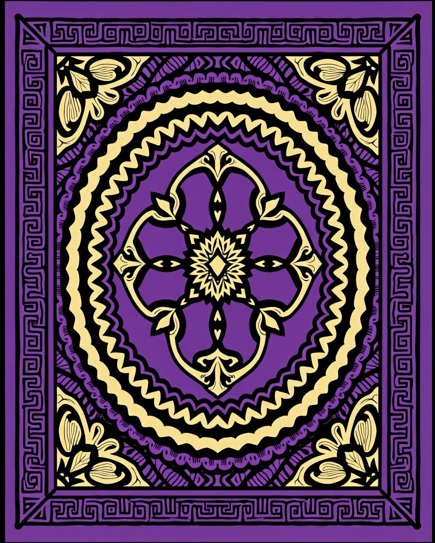 Vibrant Purple Golden Floral Mandala Rug