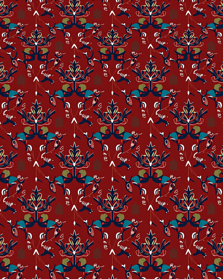 Red Indigo Floral Pattern Design Rug