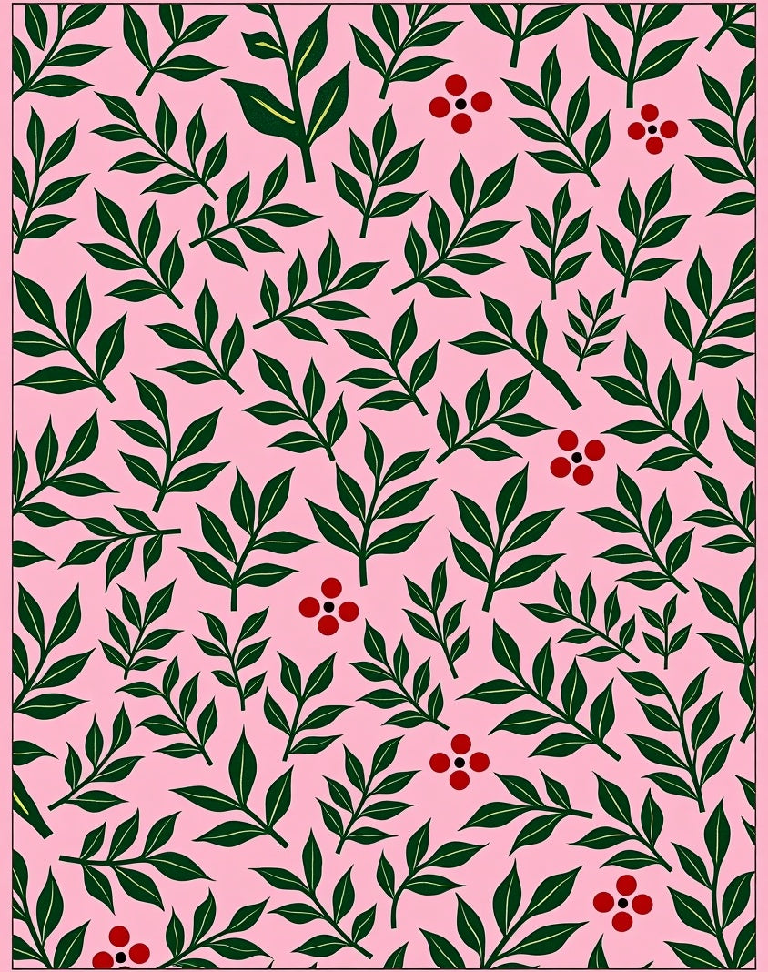Pink Forest Botanical Fern Accents Rug