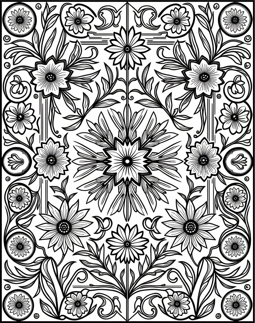 Art Nouveau Floral Mandala Design Rug