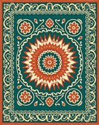 Bold Red Teal Sunburst Floral Rug