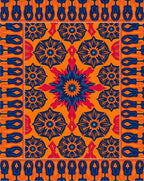 Vibrant Blue 2 Orange Floral Pattern Rug