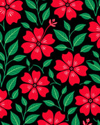 Vibrant Red Floral Black Garden Rug