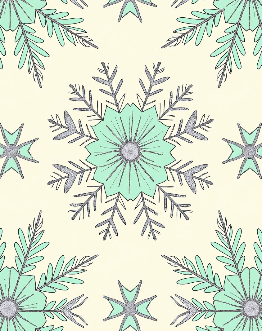 Mint And Silver Snowflake Pattern Rug