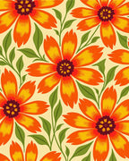 Retro Orange Yellow Floral Pattern Rug