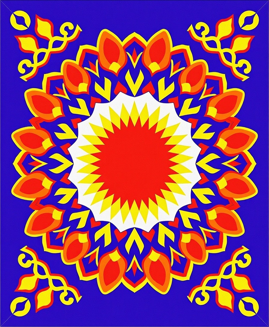 Vibrant Radial Sunburst Floral Accents Rug