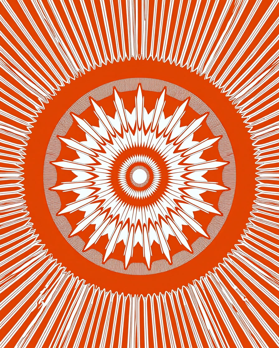 Orange White Radial Sunburst Design Rug