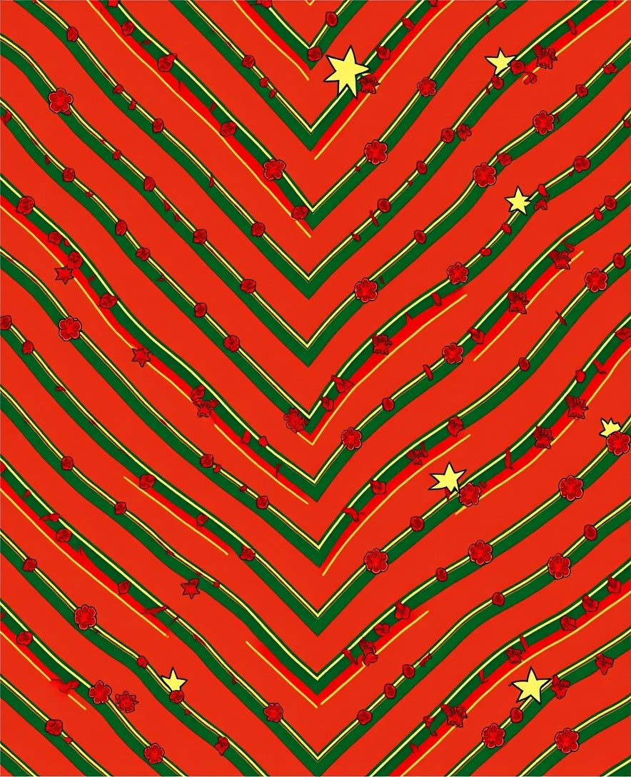 Red, Green, Yellow Chevron Floral Stars Rug