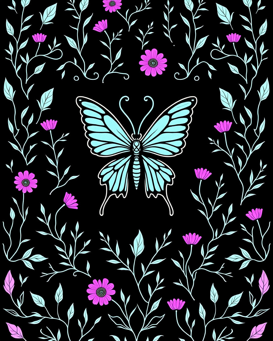 Floral Butterfly Vine Pattern Rug
