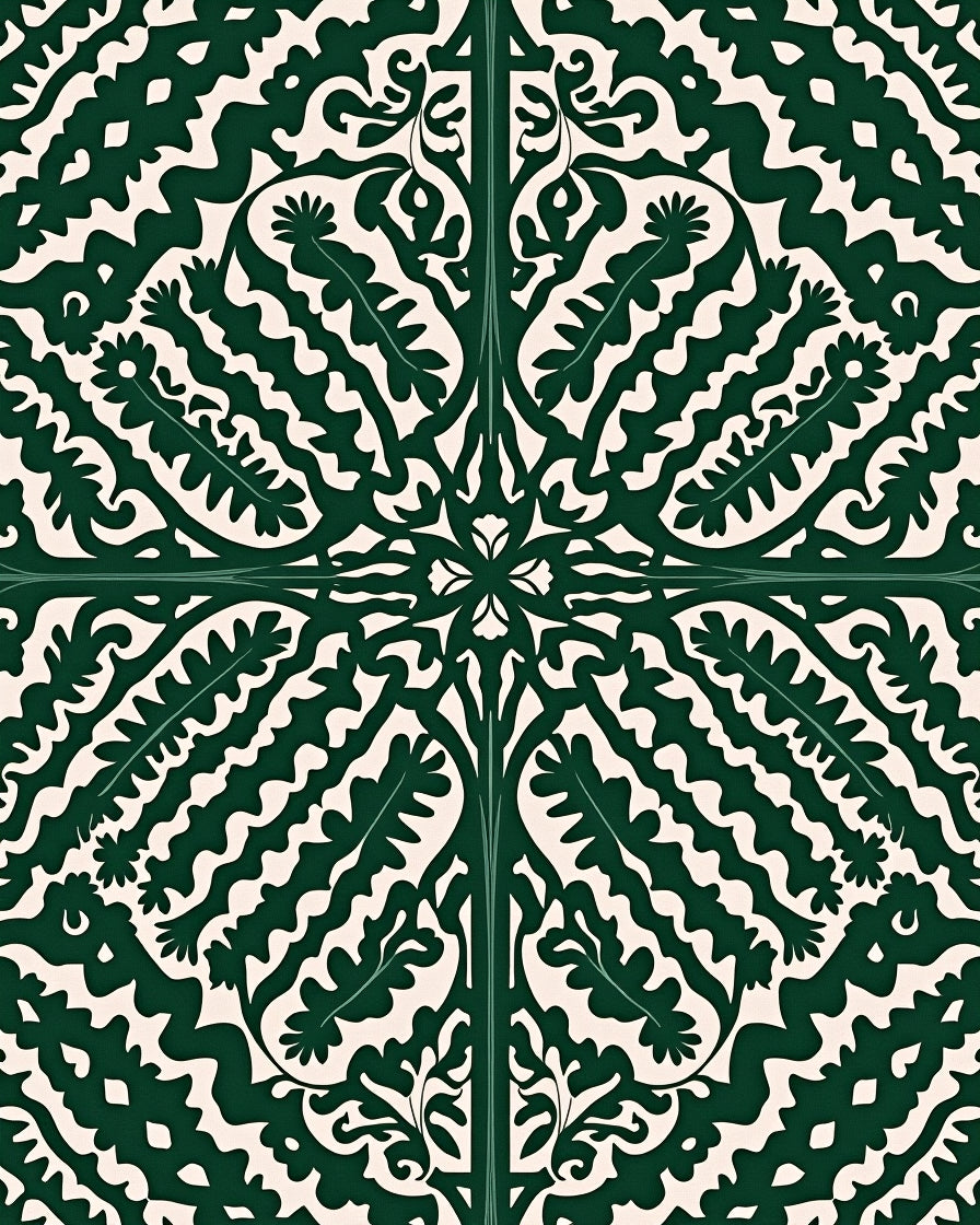 Emerald Green Fern Medallion Rug