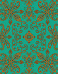 Turquoise Orange Floral Scroll Medallion Rug