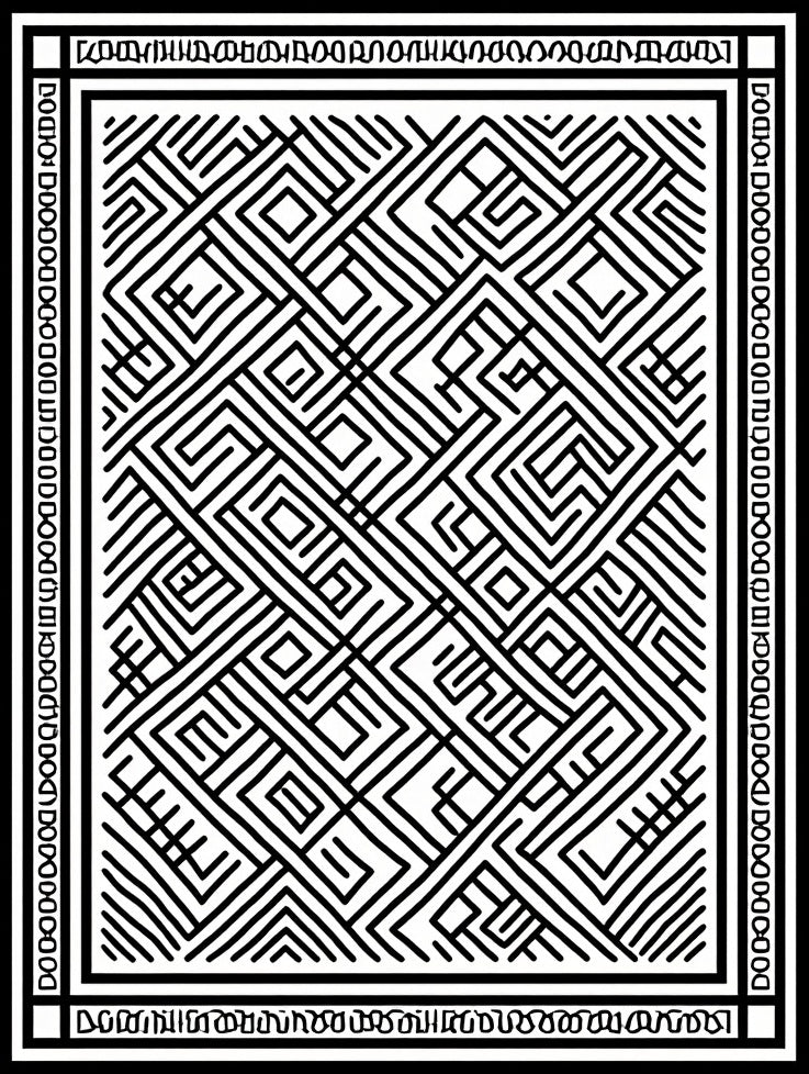 Bold Black Maze Pattern Rug