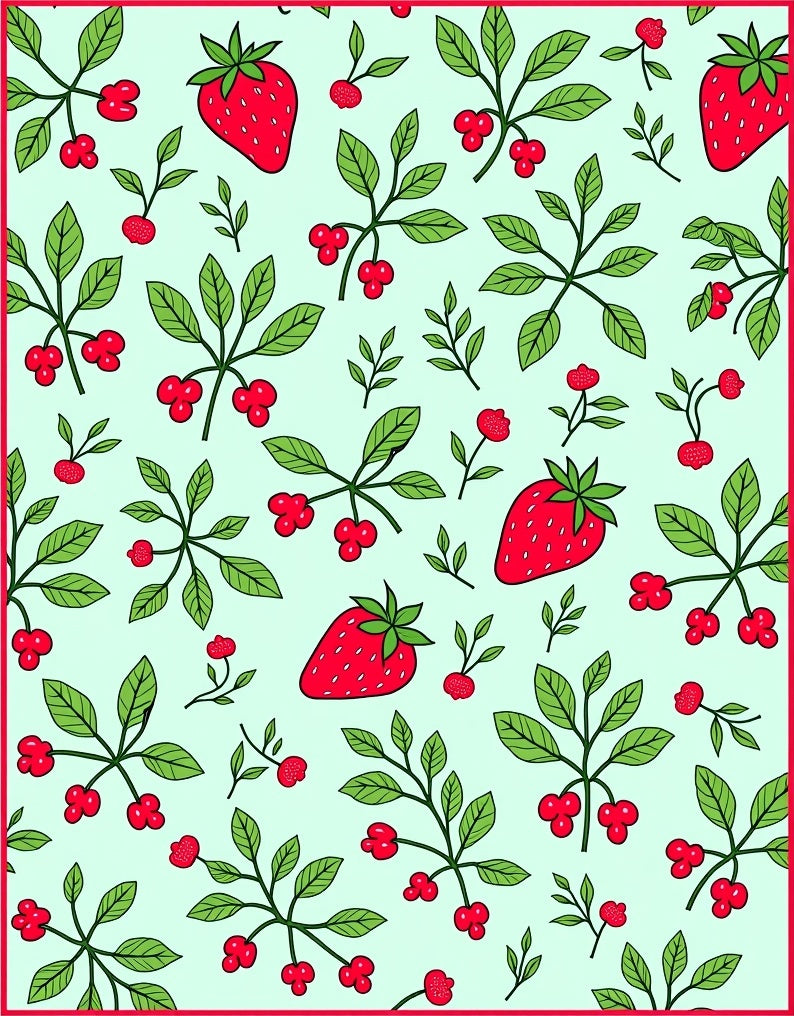 Whimsical Berry and Leaf Pattern Rug
