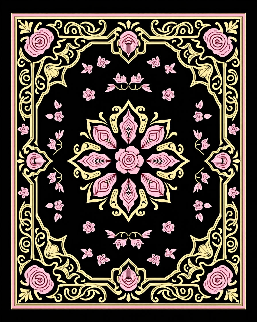 Pink Floral Medallion with Scrollwork Border Rug