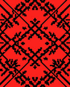 Geometric Red Black Pixelated Pattern Rug