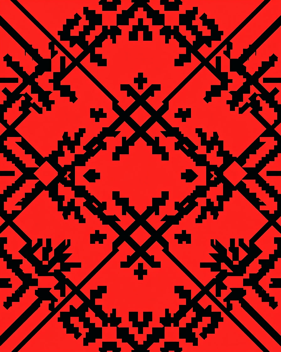 Geometric Red Black Pixelated Pattern Rug