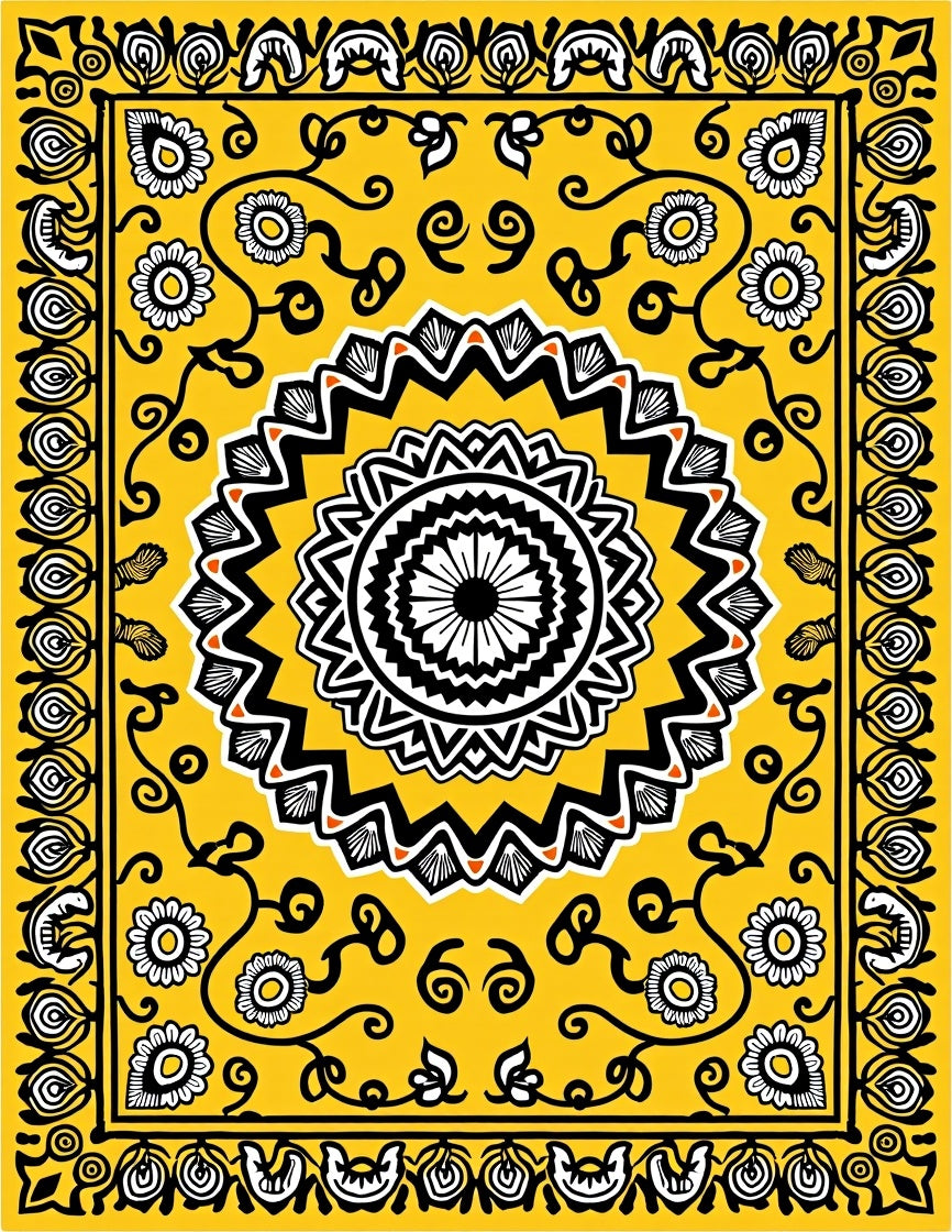 Sunny Yellow Exotic Floral Mandala Rug