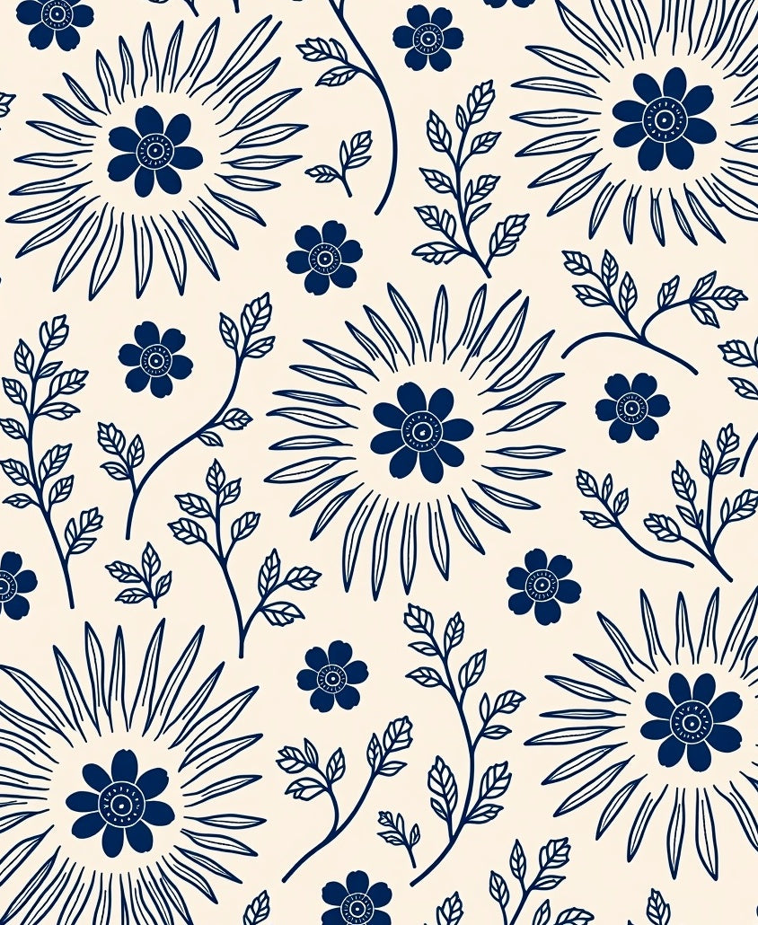 Folk Inspired Sunburst Floral Pattern Rug