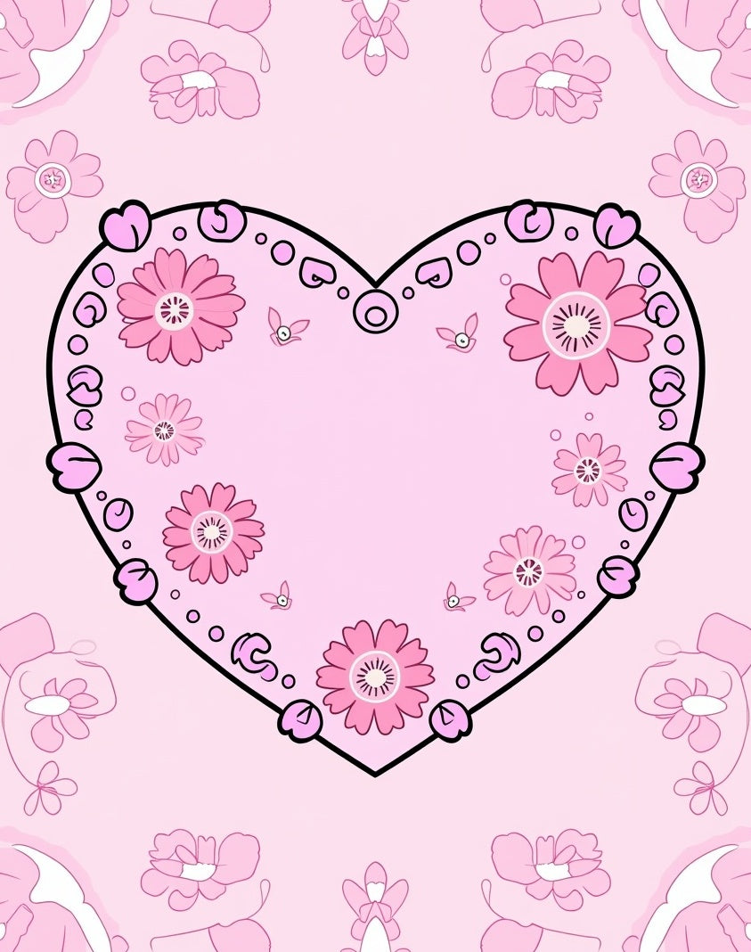 Pink Heart Floral Whimsical Design Rug
