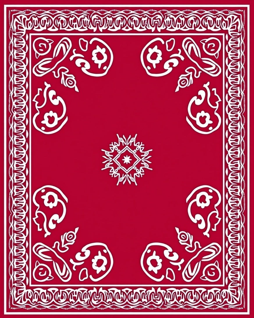 Bold Red White Vintage Ornamental Bandana Rug