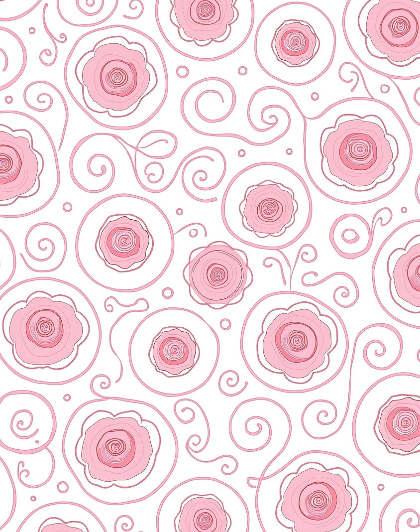 Pink Roses Swirls Design Rug