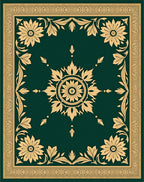 Emerald Golden Floral Centerpiece Border Rug